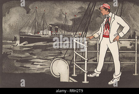 Young Man on Ocean Liner. Stock Photo