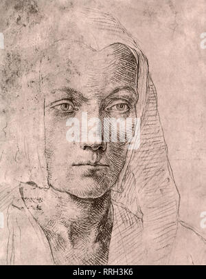 Portrait of a Young Woman Wearing a Headdress. Stock Photo