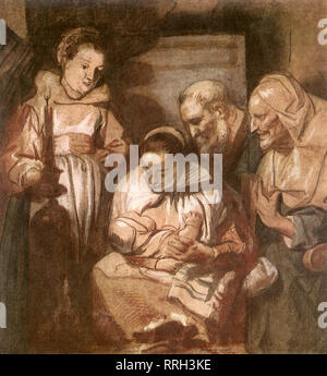 Holy Family by Candlelight. Stock Photo