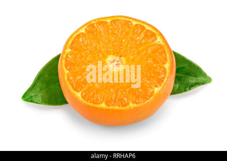 tangerine or mandarin fruit with leaves isolated on white background Stock Photo