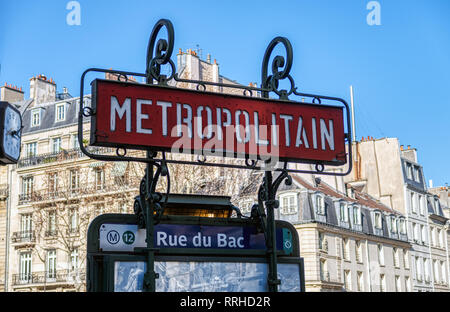 Paris metro sign at station Rue du Bac - Paris, France Stock Photo