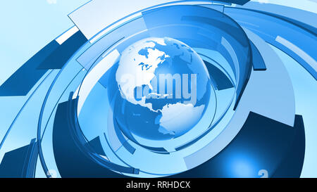 High resolution 3D render of Earth globe with abstract shapes rotating around. ** There is also a video animation version of this in my portfolio. Stock Photo