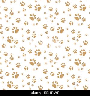 Seamless vector pattern with cartoon bones and paws on brown background. eps 10. Stock Vector