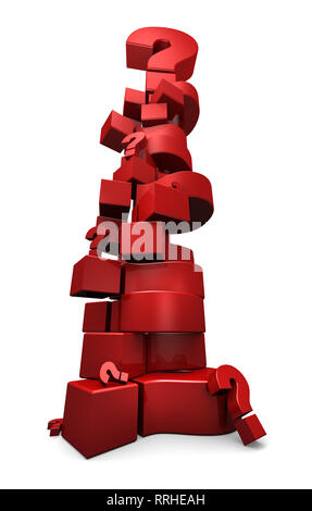 3D render of a stack of red question marks. 3D illustration isolated on white background. Stock Photo