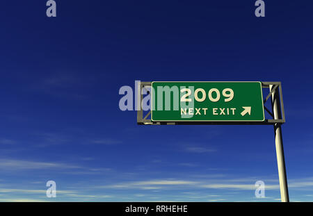 Super high resolution 3D render of freeway sign, next exit... 2009! Stock Photo