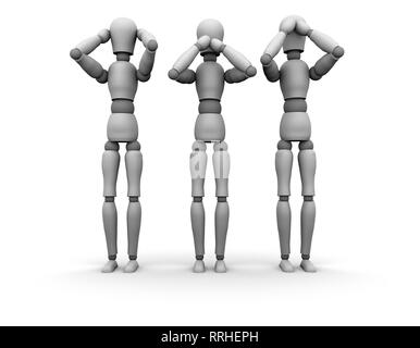 Men doing see no evil, hear no evil, speak no evil gesture Stock Photo