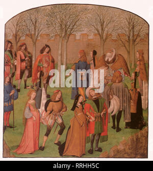 Knights and Ladies dancing in the Garden of Love 1450. Stock Photo