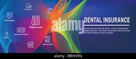Dental Insurance Outline Icons with tooth image icon set web header banner Stock Vector