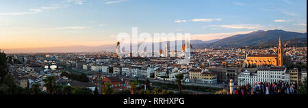 View over Florence at sunset, seen from Piazzale Michelangelo Hill, Florence, Tuscany, Italy, Europe Stock Photo