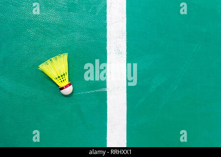 Shuttlecocks on badminton courts. Top view Stock Photo