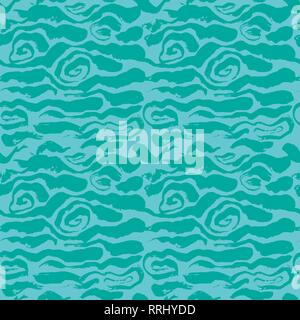 Brush painted wave seamless pattern. Blue stripes grunge background. Stock Vector