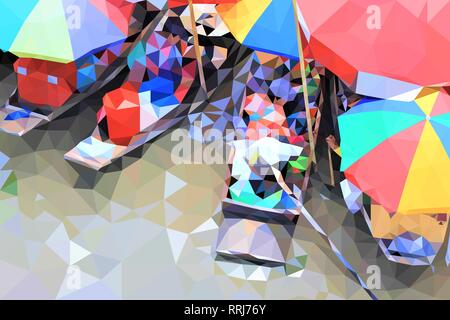 Polygon floating market in Thailand. Stock Vector