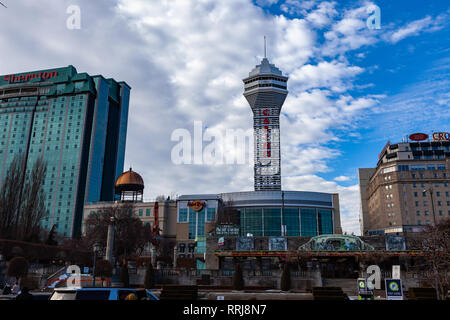 Amazing details from streets of Niagara Falls city, a Canadian colorful city on the western bank of the Niagara River. The city has many business and  Stock Photo