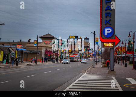 Amazing details from streets of Niagara Falls city, a Canadian colorful city on the western bank of the Niagara River. The city has many business and  Stock Photo