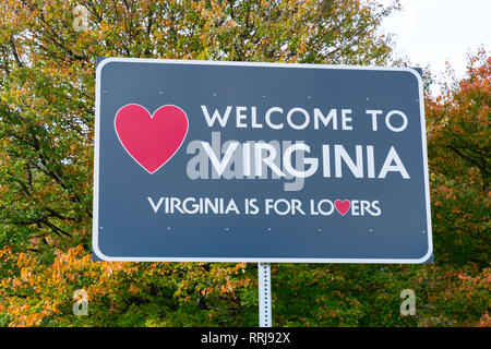 Clear Brook, VA - November 1, 2018: Welcome to Virginia sign at the Virginia Welcome Center Stock Photo