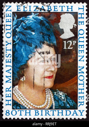 GREAT BRITAIN - CIRCA 1980: a stamp printed in Great Britain shows Queen Mother Elizabeth, 80th Birthday, circa 1980 Stock Photo