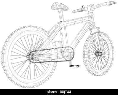 Bicycle. Vector wireframe concept. Blue purple. Created illustration of 3d. Stock Vector