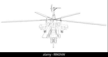 Drawing of helicopter, Vector wireframe concept. Created illustration of 3d. The layers of visible and invisible lines are separated. Stock Vector