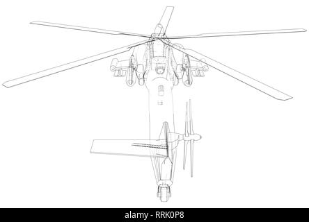 Drawing of helicopter, Vector wireframe concept. Created illustration of 3d. The layers of visible and invisible lines are separated. Stock Vector