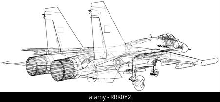 Fighter jet. Vector wireframe concept. Created illustration of 3d Stock Vector