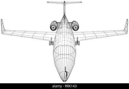 Plane vector, Vector wireframe concept. Created illustration of 3d Stock Vector