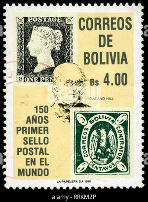 Postage stamp from Bolivia in the 150 Years Stamps series issued in 1990 Stock Photo