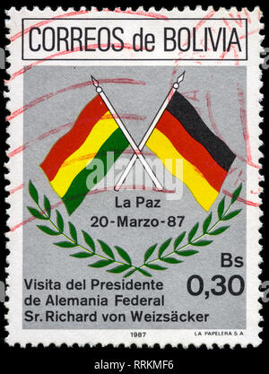 Postage stamp from Bolivia in the German President Richard von Weizsäcker in Bolivia series issued in 1987 Stock Photo