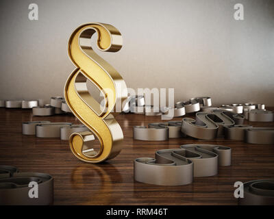 Gold paragraph symbol standing out among iron icons. 3D illustration. Stock Photo