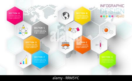 Business hexagon net labels shape infographic bar. Stock Vector