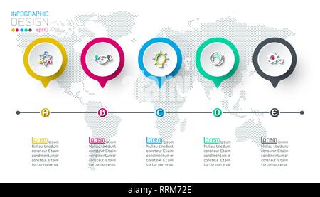 Circle label infographic with step by steps. Stock Vector