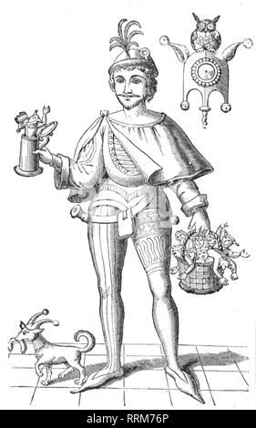 Eulenspiegel, Till (1300 - 1350), German joker, full length, engraving after image on his grave in Moelln, Germany, Additional-Rights-Clearance-Info-Not-Available Stock Photo