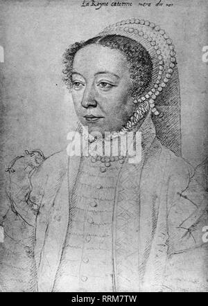 Caterina de' Medici, 13.4.1519 - 5.1.1589, Queen consort of France 1547 - 1559, portrait, drawing, by Francois Clouet, 1550s, Additional-Rights-Clearance-Info-Not-Available Stock Photo