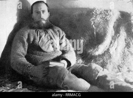 Sverdrup, Otto, 31.10.1854 - 26.11.1930, Norwegian navigator and arctic explorer, half length, in his cabin during the Fram expedition 1893 - 1896, from: Fridtjof Nansen, 'In Nacht und Eis', volume I, Leipzig, 1897, Additional-Rights-Clearance-Info-Not-Available Stock Photo