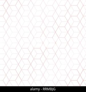 Pink gold geometric hexagons or cube outline pattern on white background. luxury style. Vector illustration Stock Vector