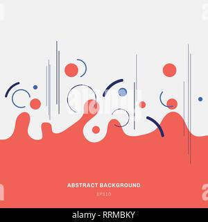 Abstract composition red geometric splash circles shapes and blue lines on white background trendy style. Vector illustration Stock Vector
