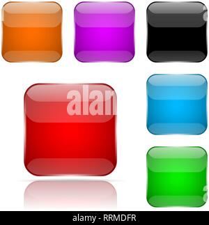Colored 3d glass buttons. Square icons Stock Vector