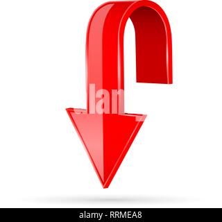 Arrow. Down red 3d shiny sign Stock Vector