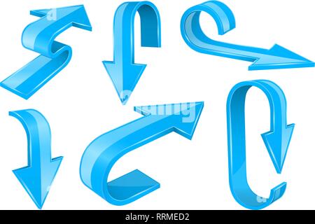 Blue bold arrows. 3d shiny signs Stock Vector