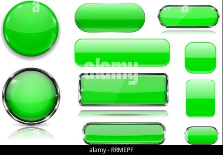 Green glass buttons. Collection of 3d icons Stock Vector