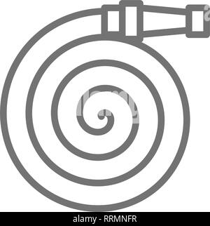 Pipeline firehose gear, firefighting equipment line icon. Stock Vector