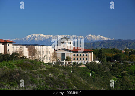 SOKA University with snow covered mountains Stock Photo