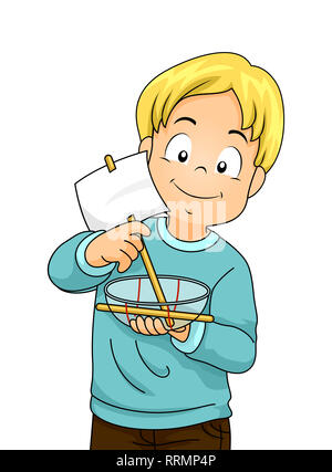 Illustration of a Kid Boy Making a Plastic Toy Boat Stock Photo