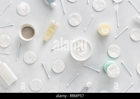 Beauty background with facial cosmetic products on background. Facial skin care concept top view, flat lay Stock Photo
