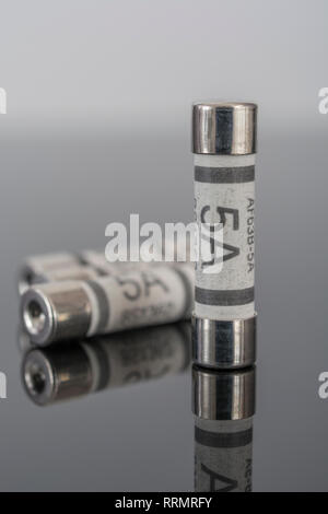 5 Amp household ceramic cartridge fuses. Stock Photo