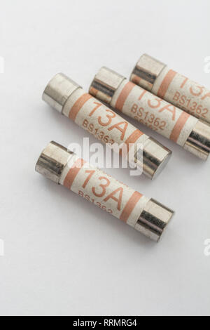 13 Amp household ceramic cartridge fuses. Stock Photo
