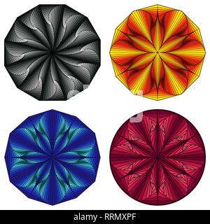 Set of four figures like a pseudo 3D visual effect with smooth transition color, vector handmade Stock Vector
