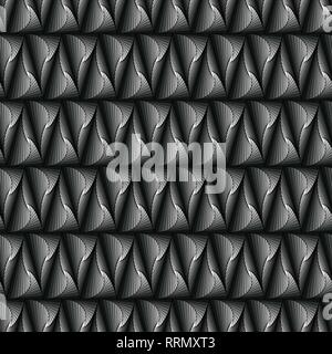 Geometric seamless pattern like a pseudo 3D image in monochrome hues, vector handmade Stock Vector