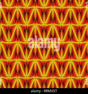Abstract seamless pattern with pseudo 3D visual effect in yellow, red and orange hues, vector handmade Stock Vector