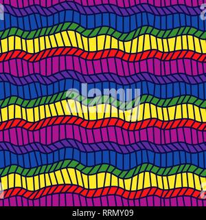 Seamless colorful pattern with zigzag and wavy lines, handmade vector Stock Vector