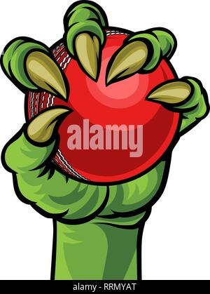 Claw Monster Hand Holding a Cricket Ball Stock Vector